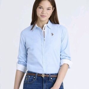 U.S. Polo Assn. Light Blue Button-Down Shirt with White Trim